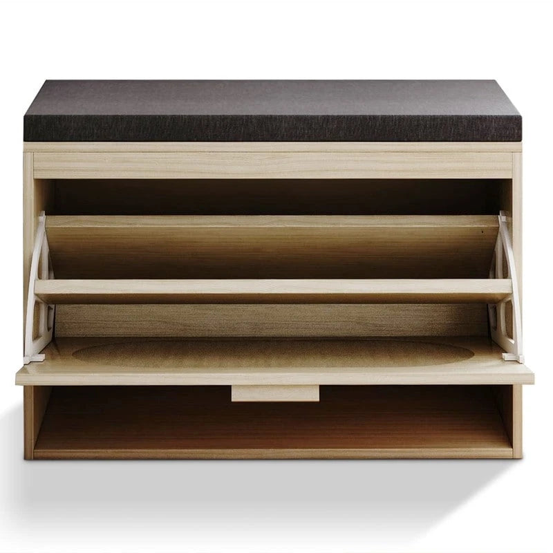 Banc de Rangement à Chaussures en Rotin avec Tiroirs Basculants et Coussin d'Assise pour Entrée
