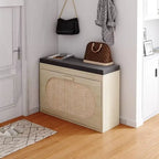 Banc de Rangement à Chaussures en Rotin avec Tiroirs Basculants et Coussin d'Assise pour Entrée