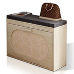 Banc de Rangement à Chaussures en Rotin avec Tiroirs Basculants et Coussin d'Assise pour Entrée