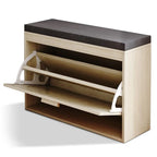 Banc de Rangement à Chaussures en Rotin avec Tiroirs Basculants et Coussin d'Assise pour Entrée