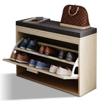 Banc de Rangement à Chaussures en Rotin avec Tiroirs Basculants et Coussin d'Assise pour Entrée