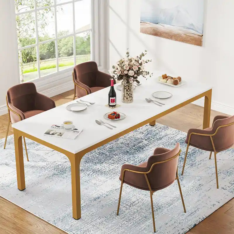 Table à manger rectangulaire industrielle de 200 cm avec pieds en métal robustes (Table seule)