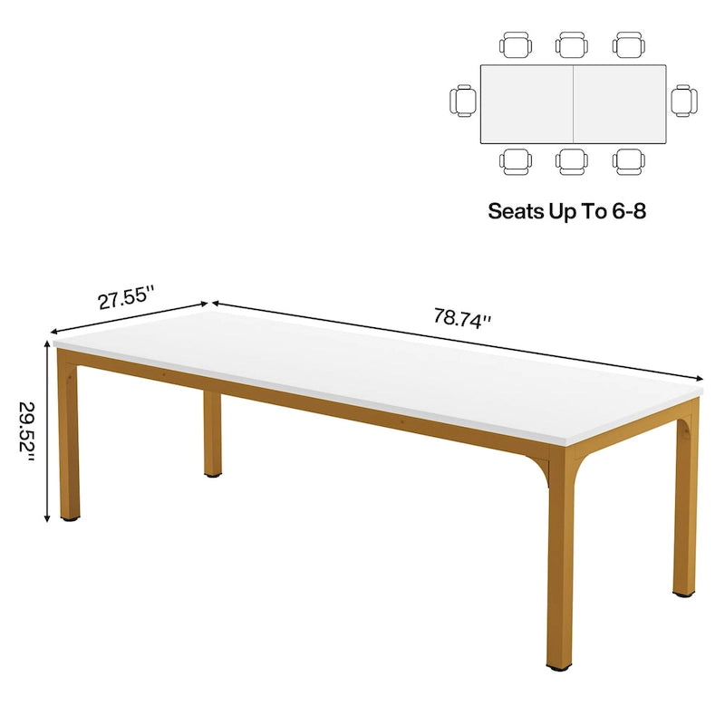 Table à manger rectangulaire industrielle de 200 cm avec pieds en métal robustes (Table seule)
