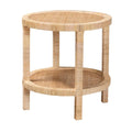 Table d'appoint Bella bohémienne moderne en bois d'acajou brun naturel et rotin naturel à 2 niveaux