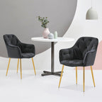 Lot de 2 chaises de salle à manger capitonnées, chaise d'appoint avec pieds plaqués or massif