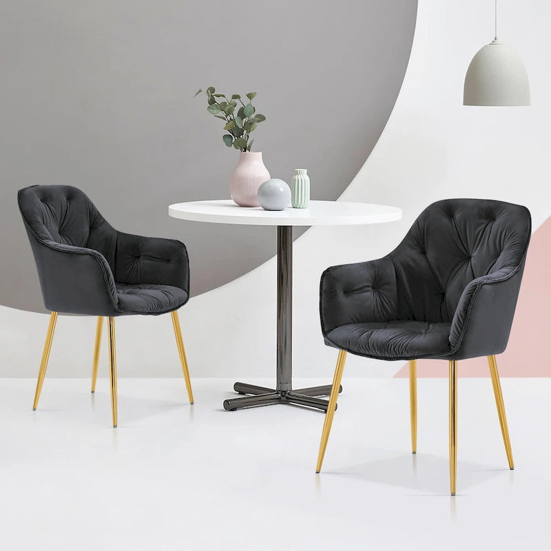 Lot de 2 chaises de salle à manger capitonnées, chaise d'appoint avec pieds plaqués or massif