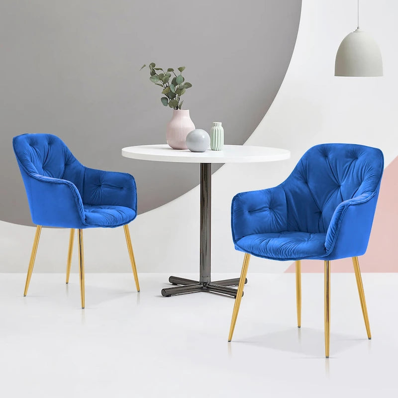 Lot de 2 chaises de salle à manger capitonnées, chaise d'appoint avec pieds plaqués or massif