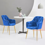Lot de 2 chaises de salle à manger capitonnées, chaise d'appoint avec pieds plaqués or massif