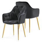 Lot de 2 chaises de salle à manger capitonnées, chaise d'appoint avec pieds plaqués or massif