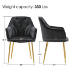 Lot de 2 chaises de salle à manger capitonnées, chaise d'appoint avec pieds plaqués or massif