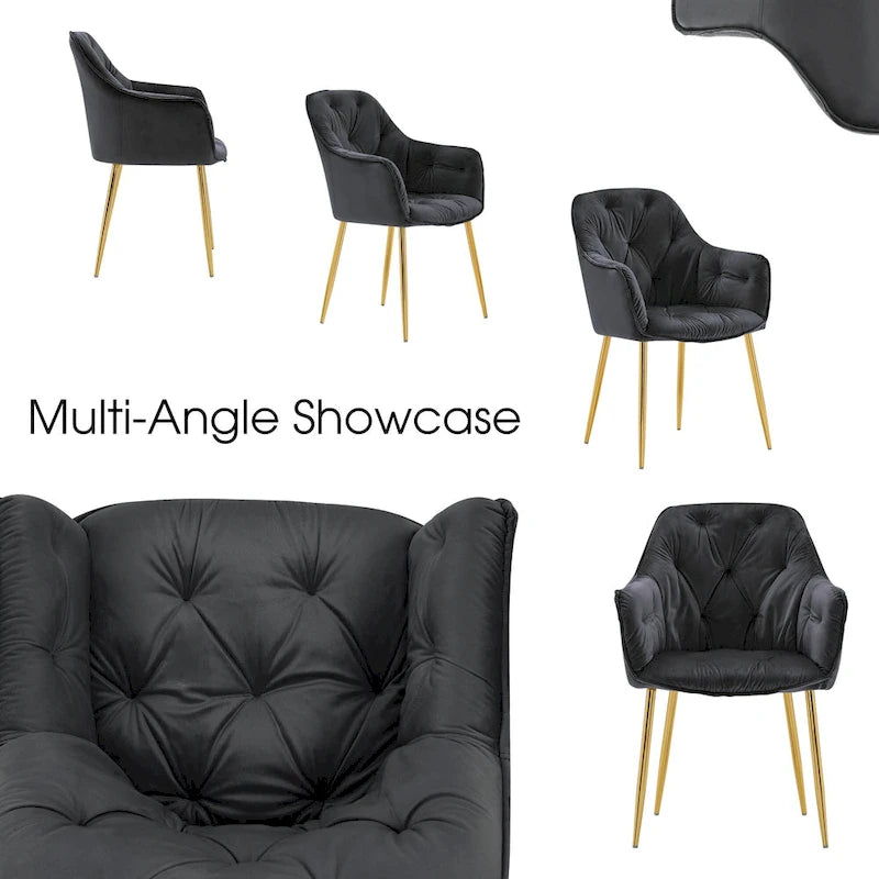 Lot de 2 chaises de salle à manger capitonnées, chaise d'appoint avec pieds plaqués or massif