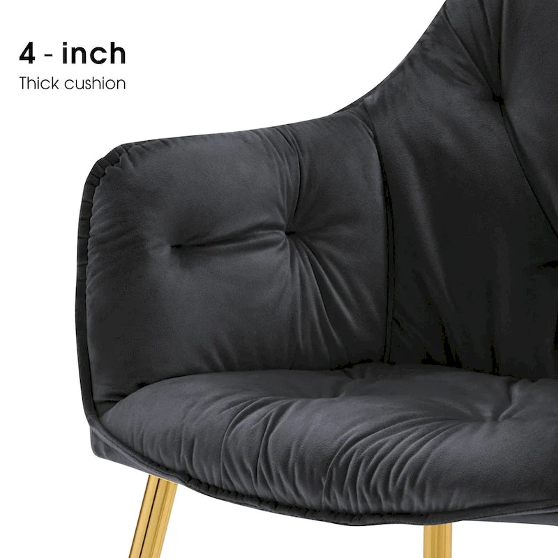Lot de 2 chaises de salle à manger capitonnées, chaise d'appoint avec pieds plaqués or massif