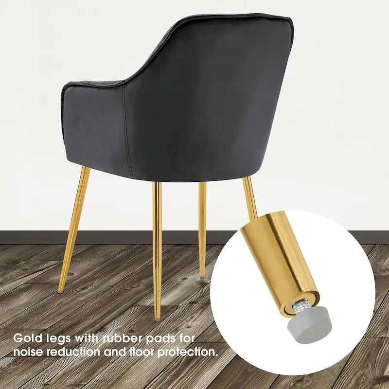 Lot de 2 chaises de salle à manger capitonnées, chaise d'appoint avec pieds plaqués or massif