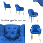 Lot de 2 chaises de salle à manger capitonnées, chaise d'appoint avec pieds plaqués or massif