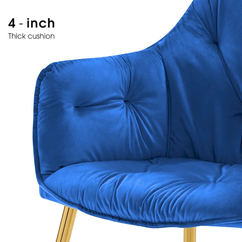 Lot de 2 chaises de salle à manger capitonnées, chaise d'appoint avec pieds plaqués or massif