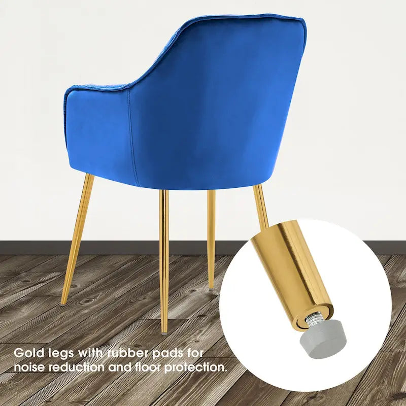 Lot de 2 chaises de salle à manger capitonnées, chaise d'appoint avec pieds plaqués or massif