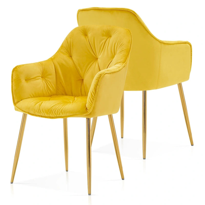 Lot de 2 chaises de salle à manger capitonnées, chaise d'appoint avec pieds plaqués or massif