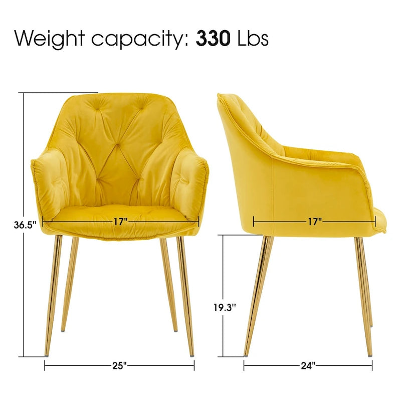Lot de 2 chaises de salle à manger capitonnées, chaise d'appoint avec pieds plaqués or massif