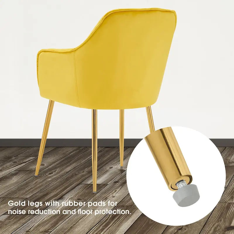 Lot de 2 chaises de salle à manger capitonnées, chaise d'appoint avec pieds plaqués or massif