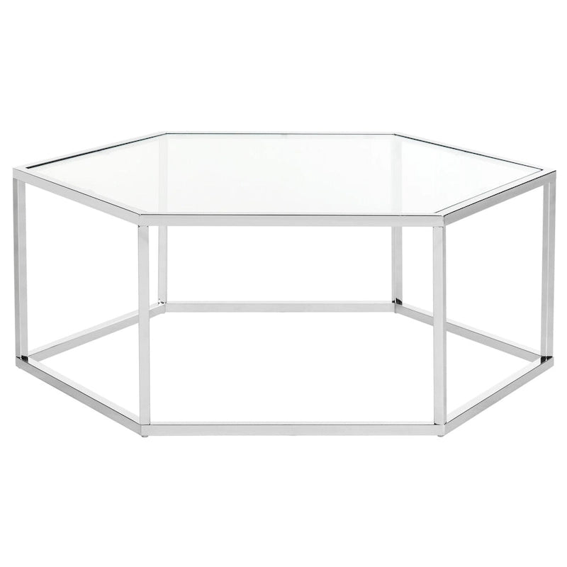 Table basse hexagonale Kaycee en verre et chrome - 36.2 x 31.5 x 13.8 - 36Lx32Px14H