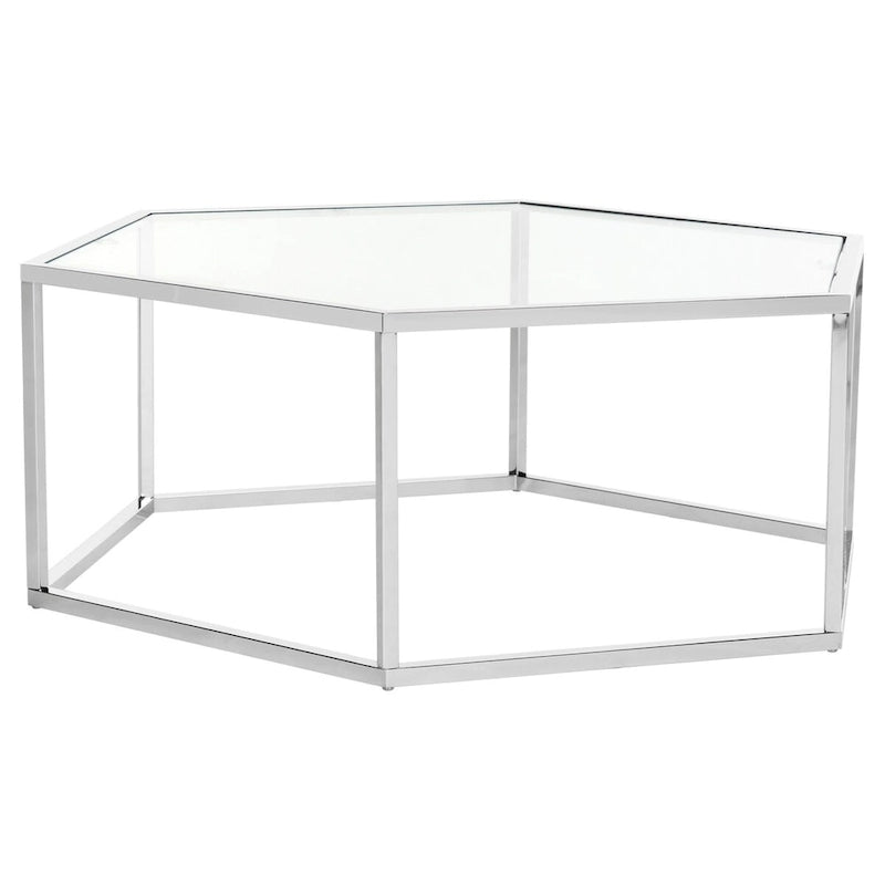 Table basse hexagonale Kaycee en verre et chrome - 36.2 x 31.5 x 13.8 - 36Lx32Px14H