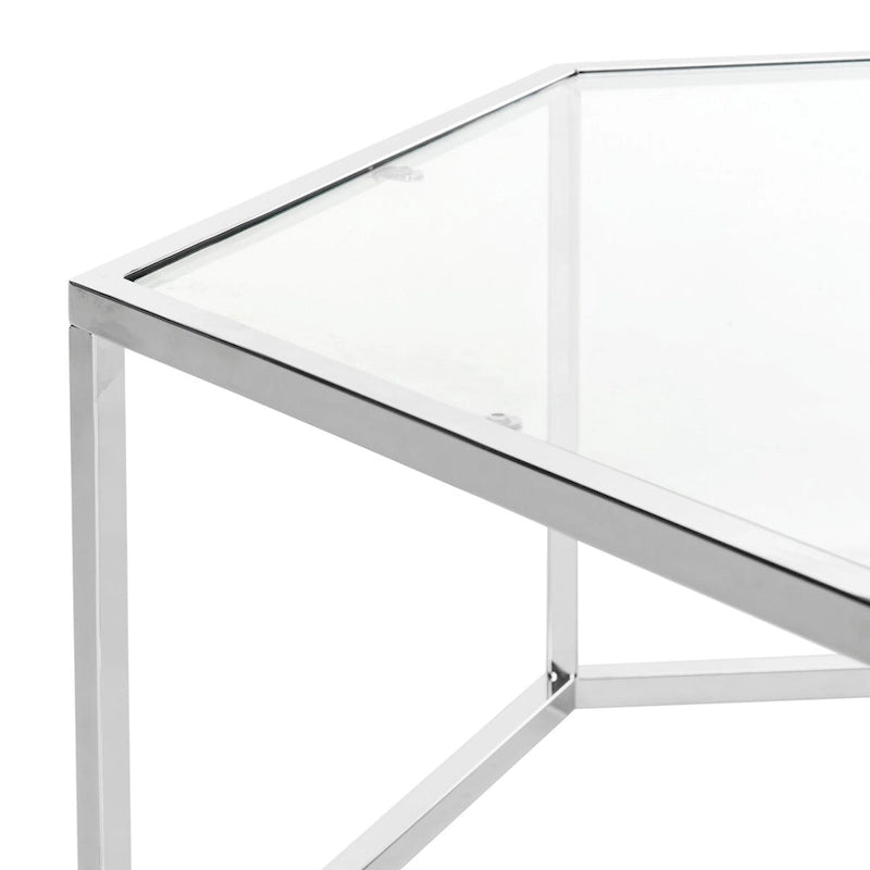 Table basse hexagonale Kaycee en verre et chrome - 36.2 x 31.5 x 13.8 - 36Lx32Px14H