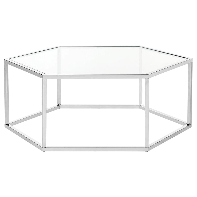 Table basse hexagonale Kaycee en verre et chrome - 36.2 x 31.5 x 13.8 - 36Lx32Px14H