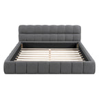 Lit plateforme capitonné Queen Size en tissu épais, lit sur pieds avec cadre solide
