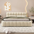 Lit plateforme capitonné Queen Size en tissu épais, lit sur pieds avec cadre solide