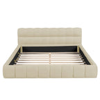 Lit plateforme capitonné Queen Size en tissu épais, lit sur pieds avec cadre solide