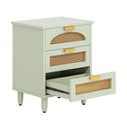 Table de chevet avec 3 tiroirs en bois/rotin