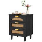 Table de chevet avec 3 tiroirs en bois/rotin