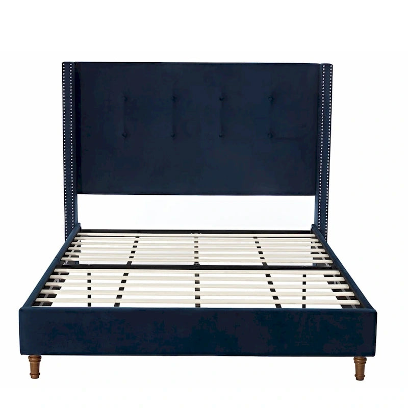 Lit queen capitonné avec tête de lit à dossier d'avion clouté