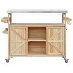 Chariot de cuisine d'extérieur îlot de ferme en bois massif de 127,6 cm avec plateau en acier inoxydable
