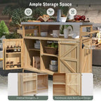 Chariot de cuisine d'extérieur îlot de ferme en bois massif de 127,6 cm avec plateau en acier inoxydable