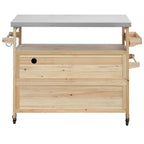 Chariot de cuisine d'extérieur îlot de ferme en bois massif de 127,6 cm avec plateau en acier inoxydable