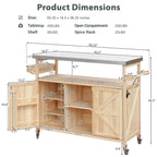 Chariot de cuisine d'extérieur îlot de ferme en bois massif de 127,6 cm avec plateau en acier inoxydable