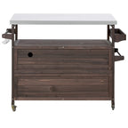 Chariot de cuisine d'extérieur îlot de ferme en bois massif de 127,6 cm avec plateau en acier inoxydable