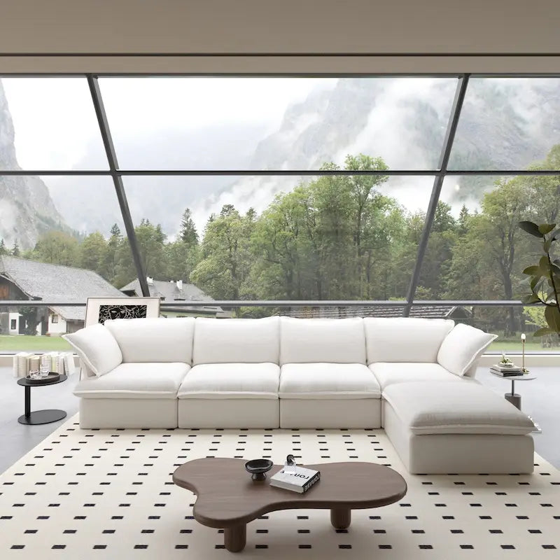 Canapé d'angle modulable 5 places avec méridienne et pouf