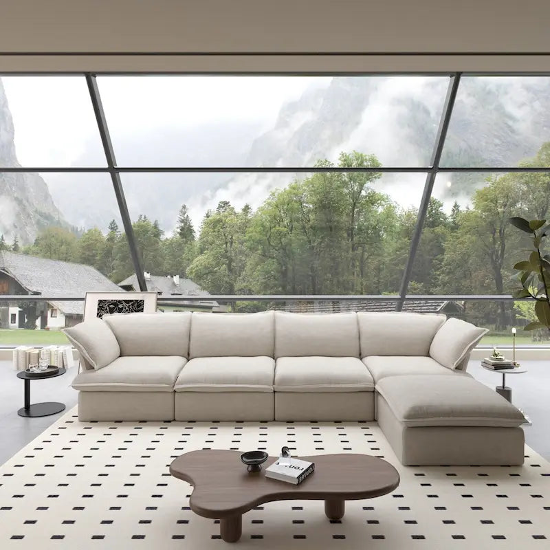 Canapé d'angle modulable 5 places avec méridienne et pouf