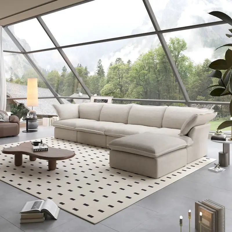 Canapé d'angle modulable 5 places avec méridienne et pouf