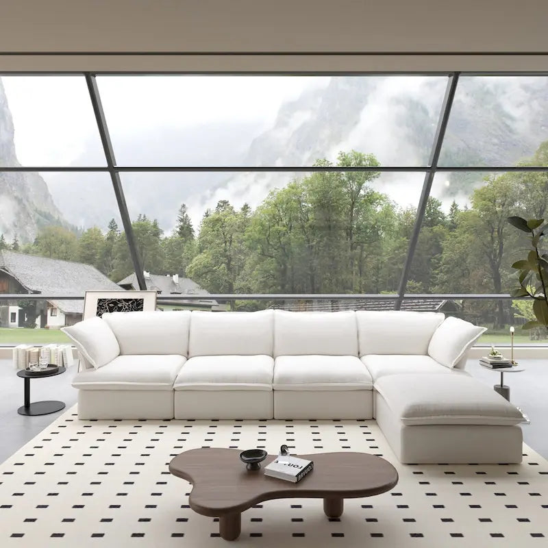 Canapé d'angle modulable 5 places avec méridienne et pouf