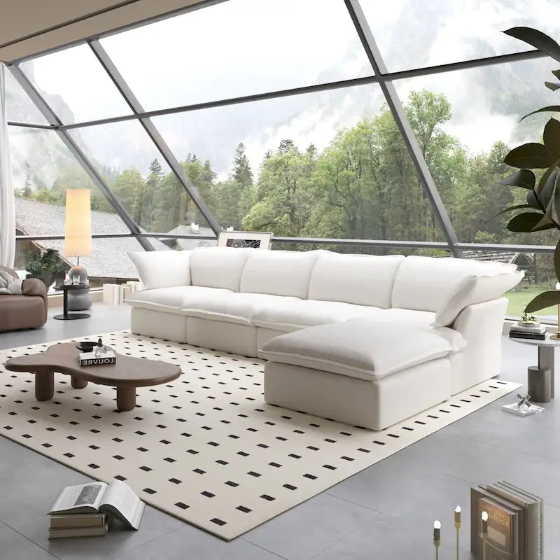 Canapé d'angle modulable 5 places avec méridienne et pouf