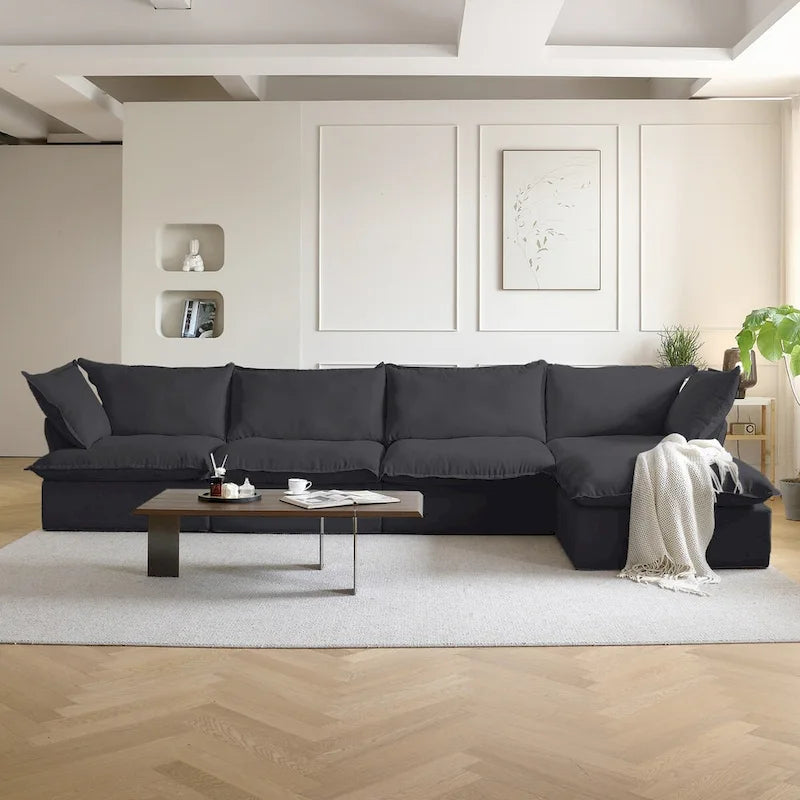 Canapé d'angle modulable 5 places avec méridienne et pouf