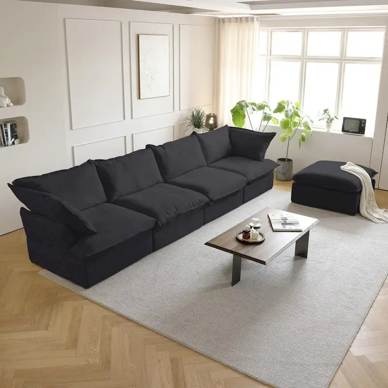 Canapé d'angle modulable 5 places avec méridienne et pouf