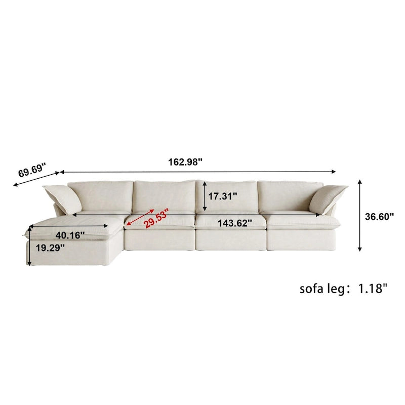 Canapé d'angle modulable 5 places avec méridienne et pouf