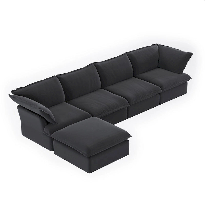 Canapé d'angle modulable 5 places avec méridienne et pouf