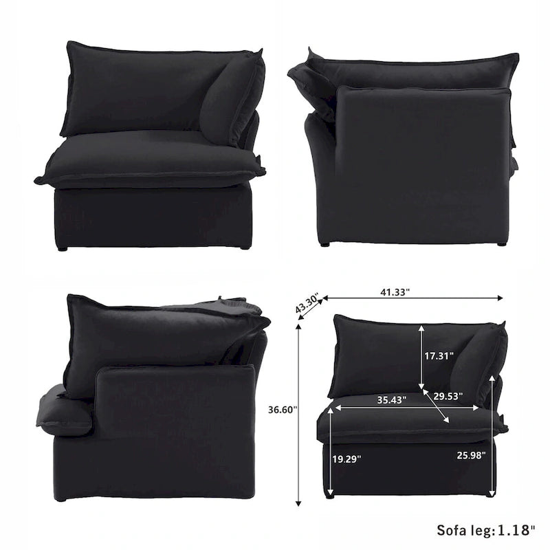 Canapé d'angle modulable 5 places avec méridienne et pouf