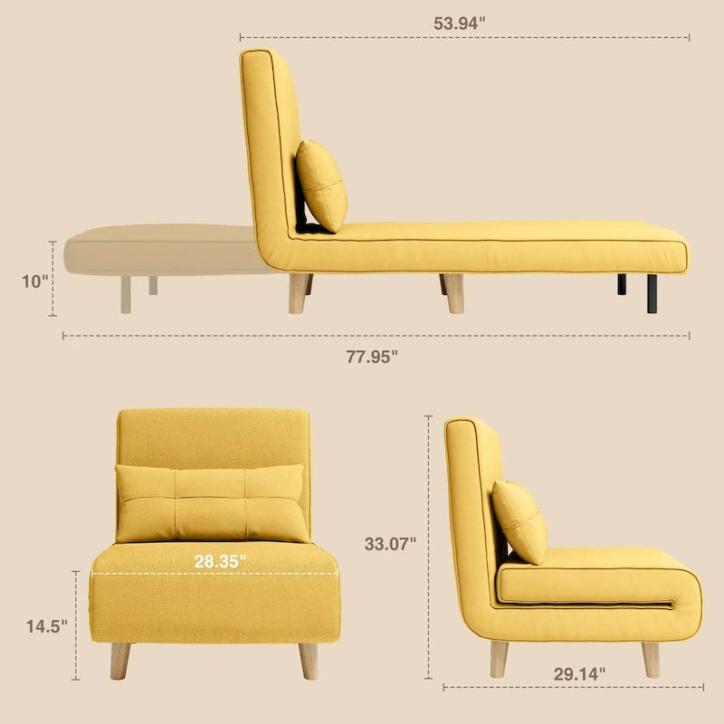 Canapé-lit convertible 3 en 1, chaise longue, chaise pliante, fauteuil inclinable avec oreiller