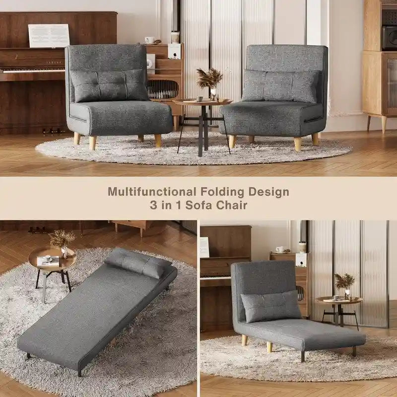 Canapé-lit convertible 3 en 1, chaise longue, chaise pliante, fauteuil inclinable avec oreiller